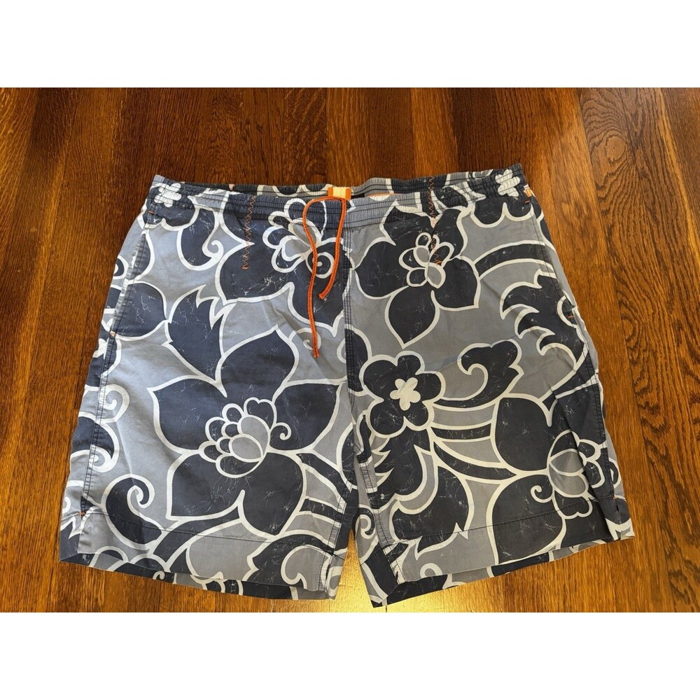 Hugo Boss Men's Large Floral Swim Trunks Blue Grey Hawaiian Board Shorts 36/37"